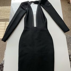 Femme LA deep plunge halter dress with sleeves